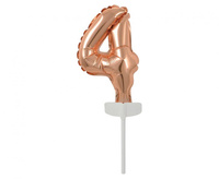 #BFC3 Balon foliowy B&C 13 cm na patyczku "Cyfra 4", różowo-złota