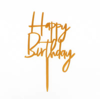 Topper na tort urodzinowy złoty HAPPY BIRTHDAY 11,5x9,5 cm WZ. VI