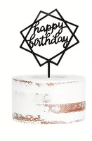 Topper na tort urodzinowy czarny HAPPY BIRTHDAY 14,6x11 cm WZ. III