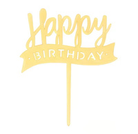 Topper na tort urodzinowy złoty HAPPY BIRTHDAY 11,5x9,5 cm WZ. V